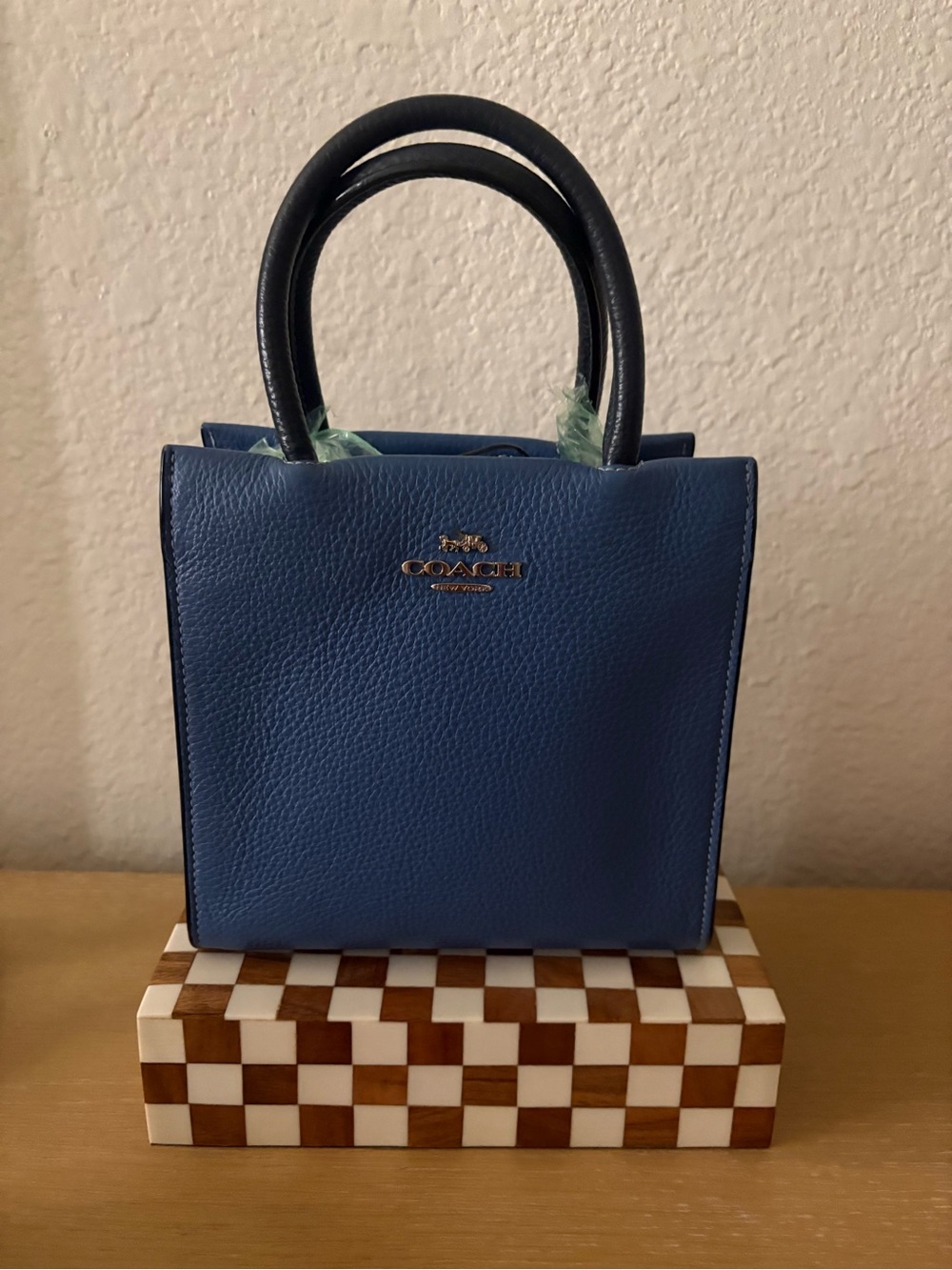 Coach Blue Pebbled Leather Mini Bag with Black Handles